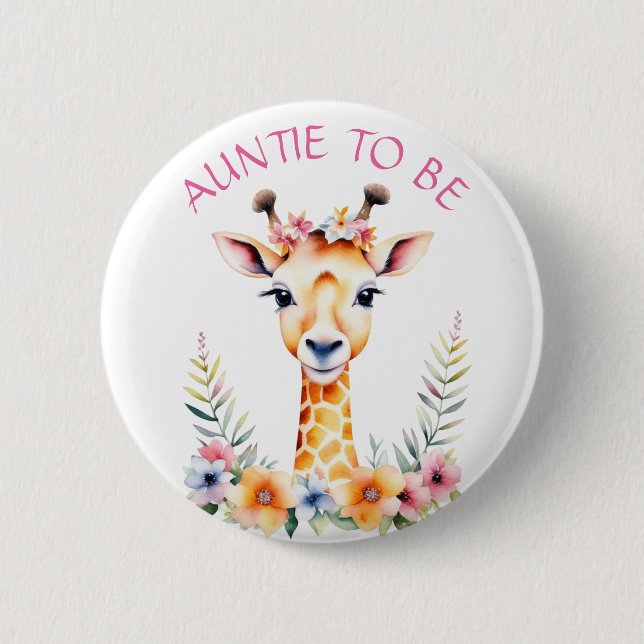 Baby Giraffe Floral, Auntie to be | Baby Shower 6 Cm Round Badge (Front)
