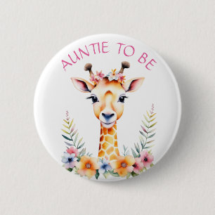 Baby Giraffe Floral, Auntie to be   Baby Shower 6 Cm Round Badge