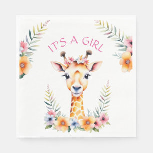 Baby Giraffe Floral, It's a Girl Baby Shower Napkin