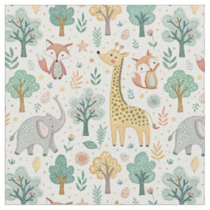 Baby Giraffe, Fox & Elephant Cute Cartoon Animals Fabric