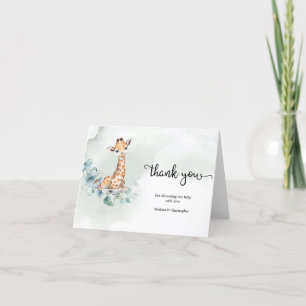 Baby giraffe green eucalyptus wreath thank you card