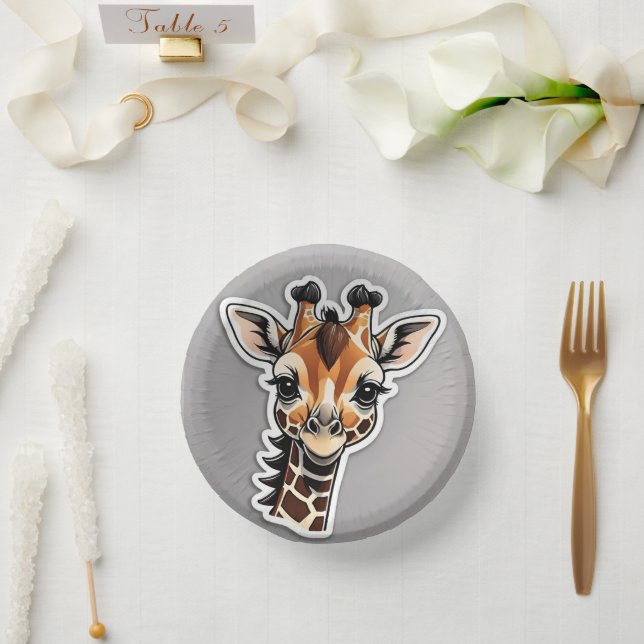 Baby Giraffe Grey Paper Plate (Wedding)