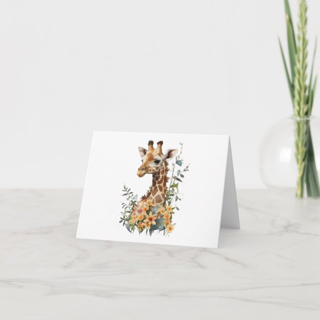 Baby Giraffe in a Field of Flowers BLANK  Card (Front)