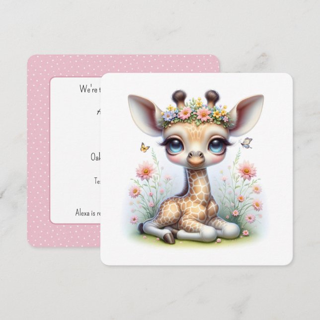 Baby Giraffe In Flowers Baby Shower Invitation (Front/Back)