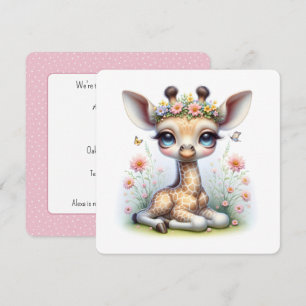 Baby Giraffe In Flowers Baby Shower Invitation