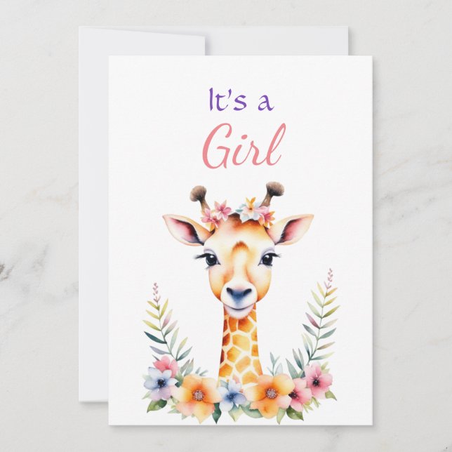 Baby Giraffe in Flowers Girl's Baby Shower Invitation (Front)