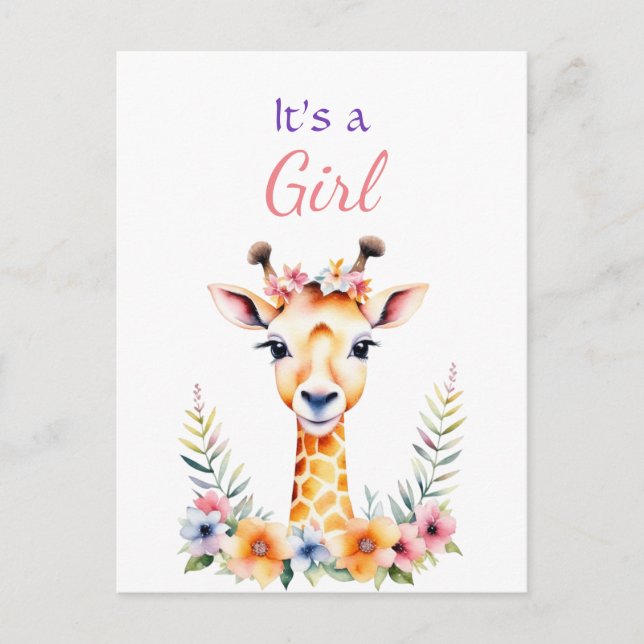 Baby Giraffe in Flowers Girl's Baby Shower Postcard (Front)
