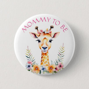 Baby Giraffe in Flowers, Mommy to be   Baby Shower 6 Cm Round Badge
