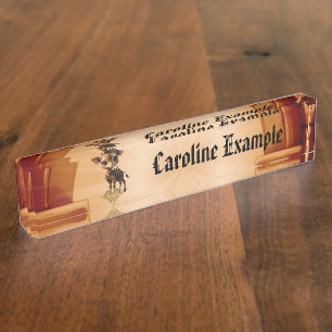 Baby giraffe in steampunk-cartoon nameplate
