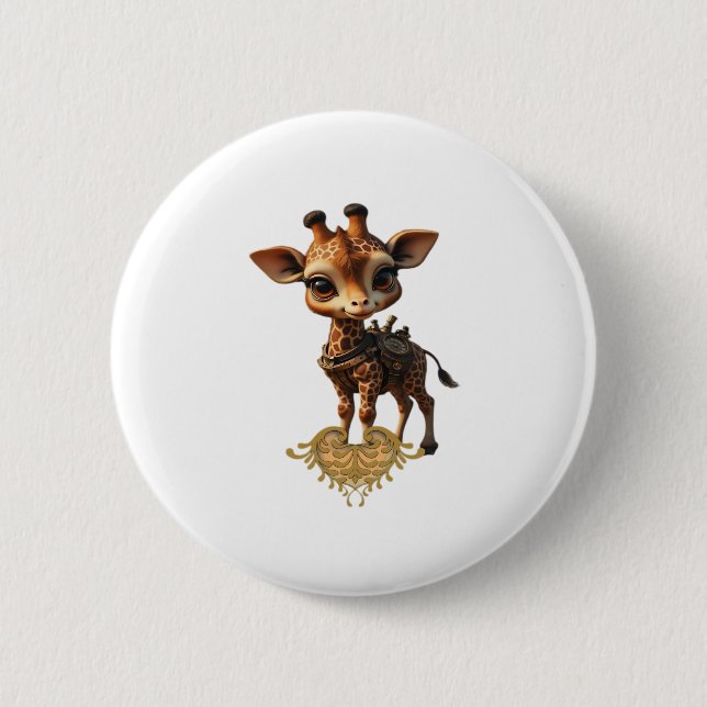 Baby giraffe in steampunk-cartoon style Classic T- 6 Cm Round Badge (Front)