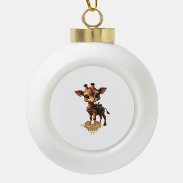 Baby giraffe in steampunk-cartoon style Classic T- Ceramic Ball Christmas Ornament (Front)