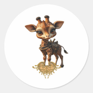 Baby giraffe in steampunk-cartoon style Classic T- Classic Round Sticker