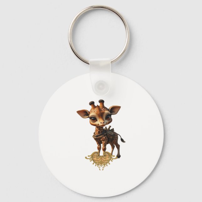 Baby giraffe in steampunk-cartoon style Classic T- Key Ring (Front)