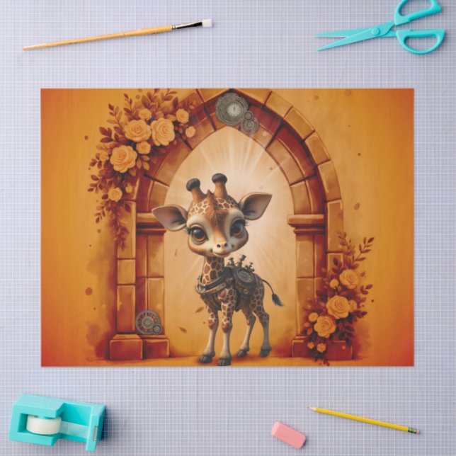 Baby giraffe in steampunk-cartoon tissue paper (Craft)