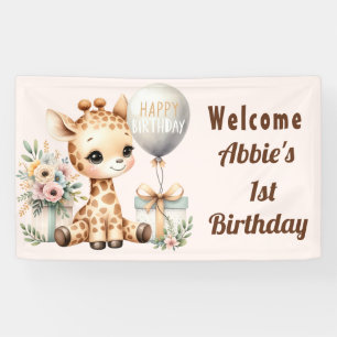 Baby Giraffe Little Girl's 1st Birthday Welcome Banner