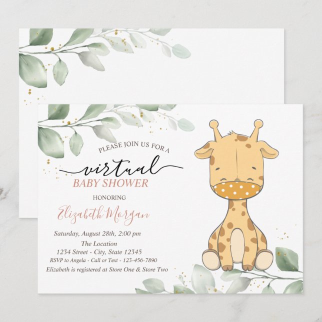 Baby Giraffe Mask Virtual Baby Shower Invitation (Front/Back)