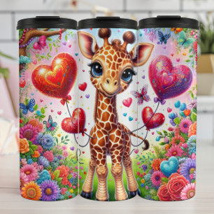 Baby Giraffe Multi Heart Balloon Wrap Thermal Tumbler