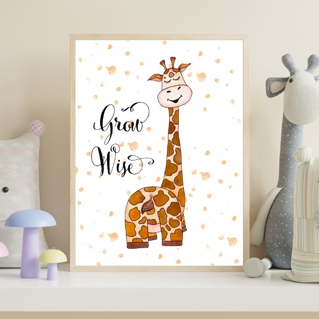 Baby Giraffe Nursery Print Grow Wise Cute Trendy (Giraffe Grow Wise Nursery Wall Art Poster. Baby Shower Gift, New Baby Gift)