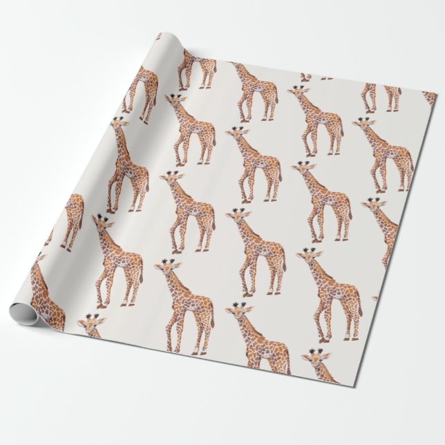 Baby Giraffe Pattern Wrapping Paper (Unrolled)