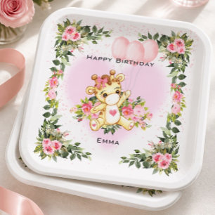 Baby Giraffe Personalised Birthday Paper Plate