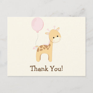 Baby Giraffe, Pink, Jungle Animal Thank You Postcard