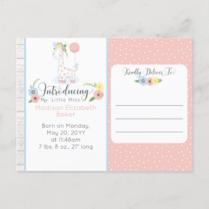Baby Giraffe Rustic Floral Baby Birth Announcement