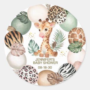 Baby Giraffe Safari Animal Print Baby Shower Classic Round Sticker
