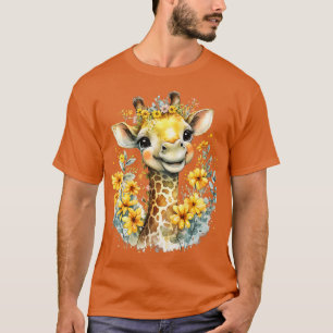 Baby Giraffe Safari Animal Watercolor Floral Premi T-Shirt
