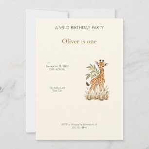 Baby Giraffe Safari Birthday Invitation