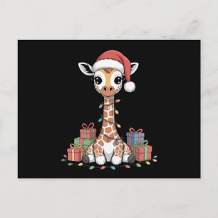 Baby Giraffe Santa Hat Christmas Lights Xmas Boxes Holiday Postcard