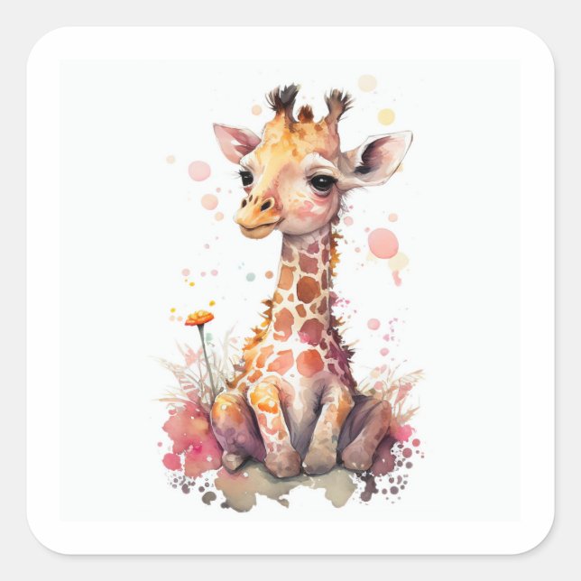 Baby Giraffe Square Sticker (Front)