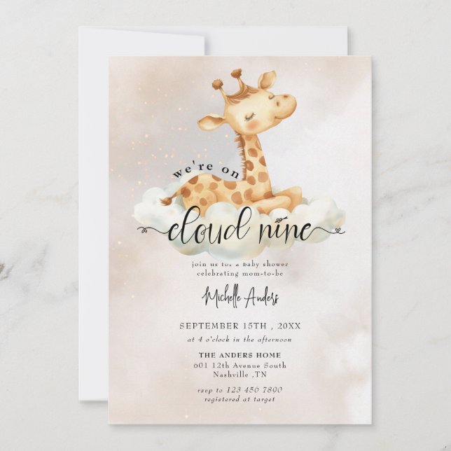 Baby Giraffe | Watercolor Baby Shower Invitations (Front)
