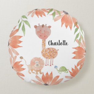 Baby Giraffe Watercolor Hand-painted Round Cushion