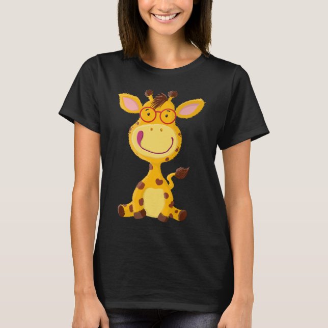 Baby Giraffe Wearing Red Spectacles T-Shirt (Front)