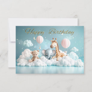 Baby Giraffe with all his friends Happy Birthday Card