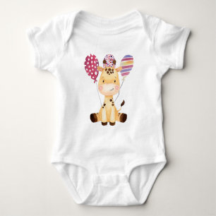 Baby Giraffe with colourful balloons Bodysuit