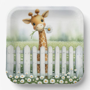 Baby Giraffe With Daisy  Paper Plate