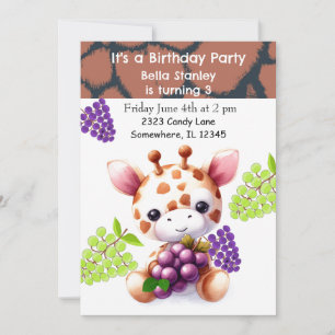 Baby Giraffe With Grapes Birthday Invitation