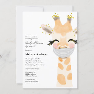 Baby Giraffe with Mask Baby Shower by Mail Invitation