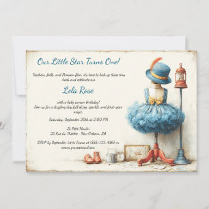 Baby Girl 1st Birthday French Cancan Invitation