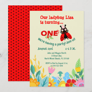 Baby girl 1st birthday ladybug party   invitation
