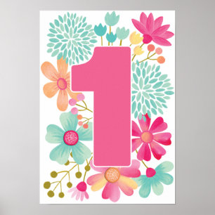 Baby Girl 1st Birthday Number One Art Print