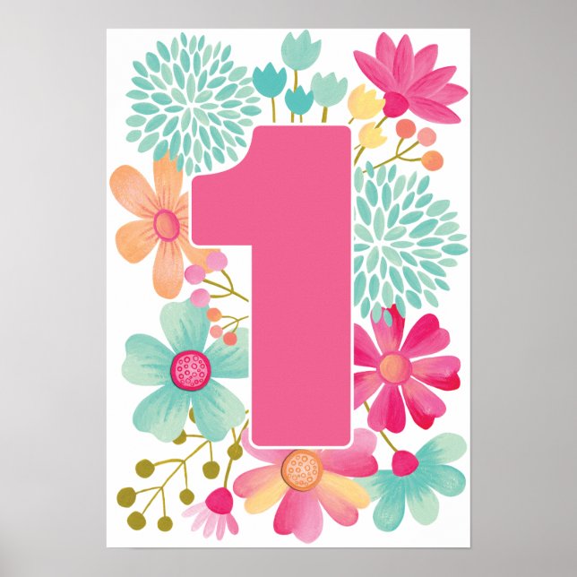 Baby Girl 1st Birthday Number One Art Print (Front)