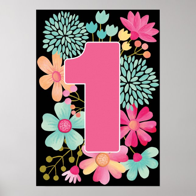 Baby Girl 1st Birthday Number One Art Print (Front)