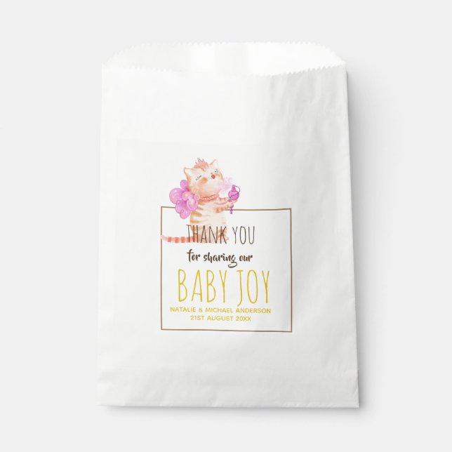 Baby Girl 1st Birthday Shower Princess Cats Thanks Favour Bags (Front)