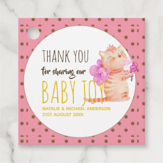 Baby Girl 1st Birthday Shower Princess Cats Thanks Favour Tags