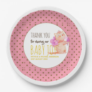 Baby Girl 1st Birthday Shower Princess Cats Thanks Paper Plate