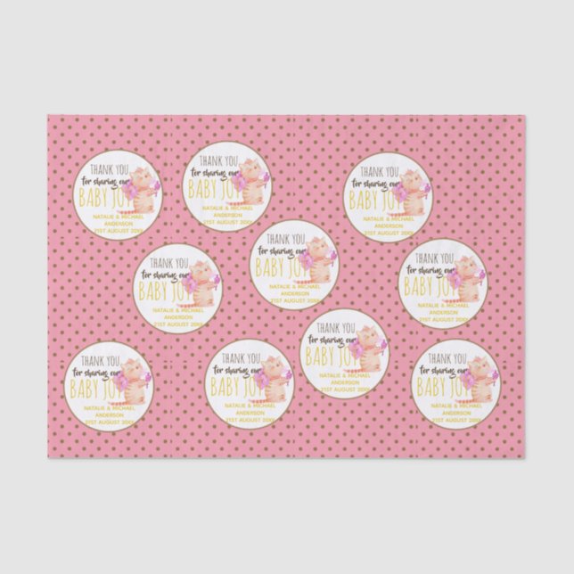 Baby Girl 1st Birthday Shower Princess Cats Thanks Tissue Paper (Front)