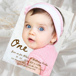 Baby Girl 1st Birthday-Sweet One Pink Floral Party Invitation