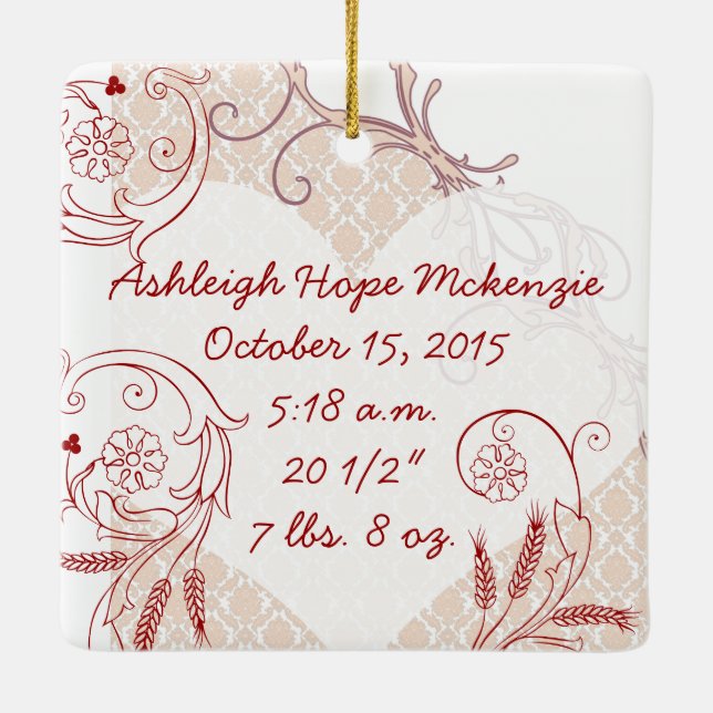 Baby Girl 1st Christmas Birth Stats Photo Pink Ceramic Tree Decoration (Back)